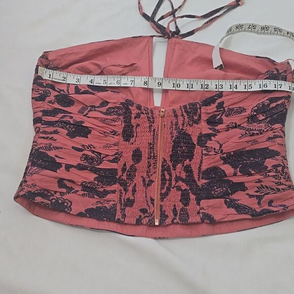 Anthropologie Halter Women's Coral and Black Patterned Top 16 - Picture 4 of 7